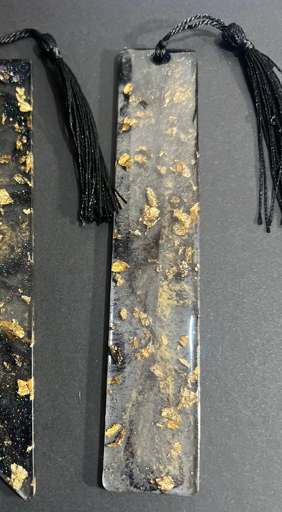 Black Clear and Gold Sparkle Swirl Resin Bookmark small