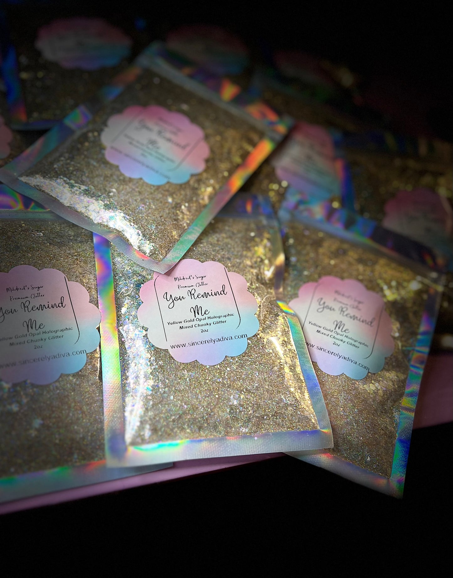 “You Remind Me”/ 2oz mylar bag of Chunky Glitter Mix