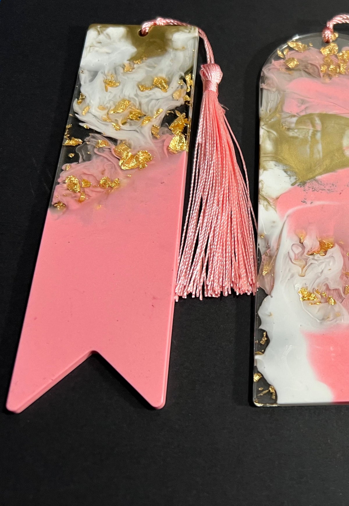 Pink White and Gold Sparkle Swirl Resin Bookmark large