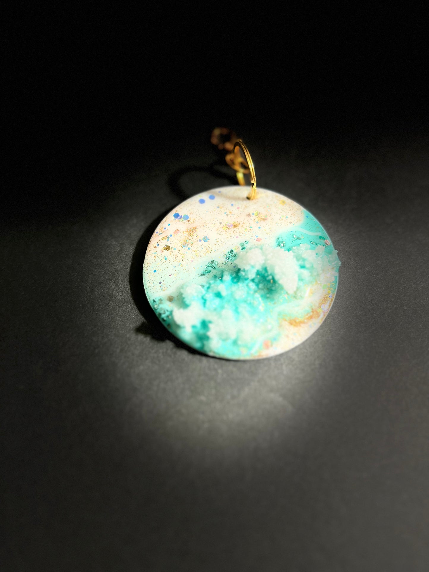Aqua Sparkle Geode Keychain