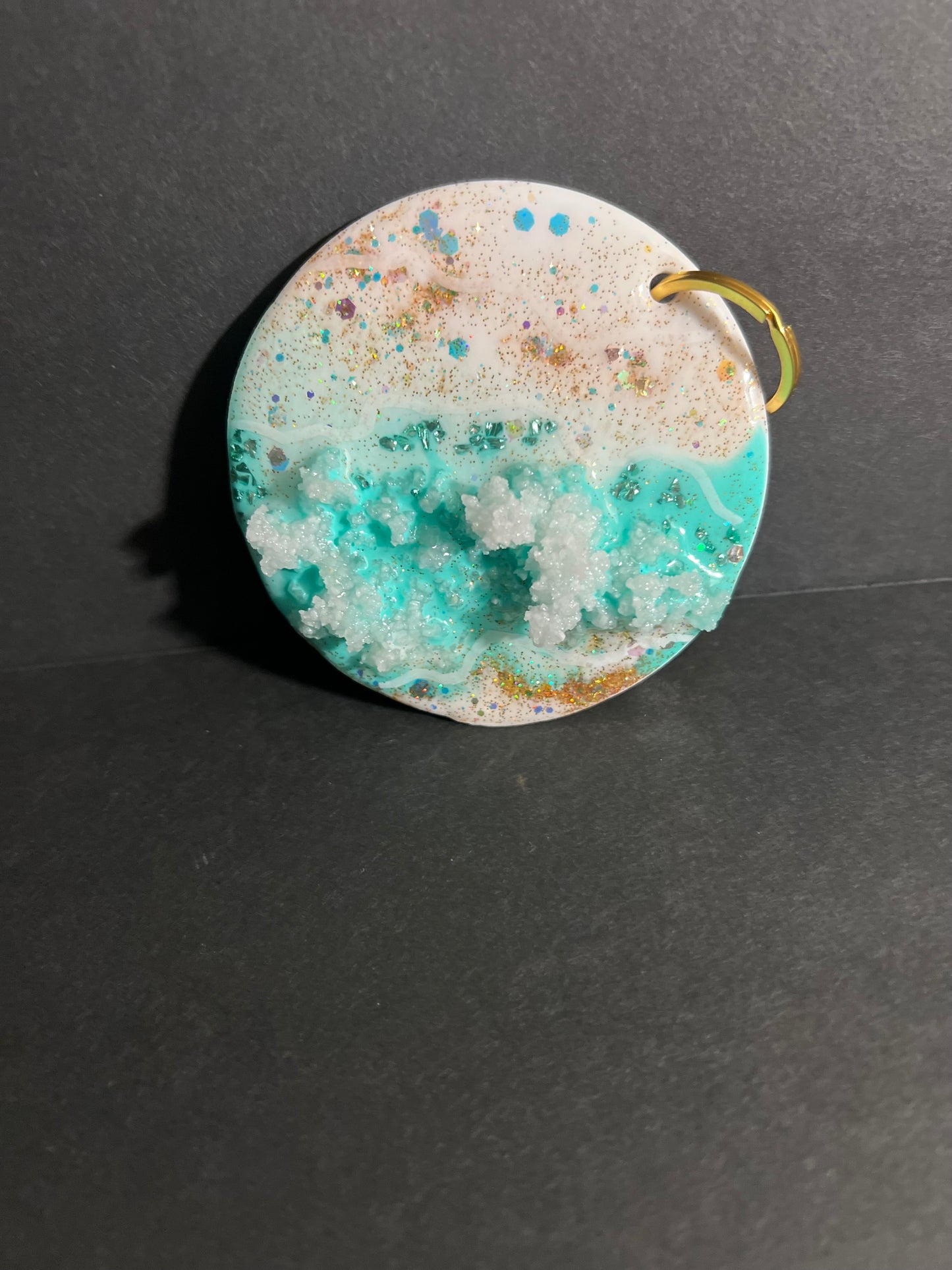 Aqua Sparkle Geode Keychain