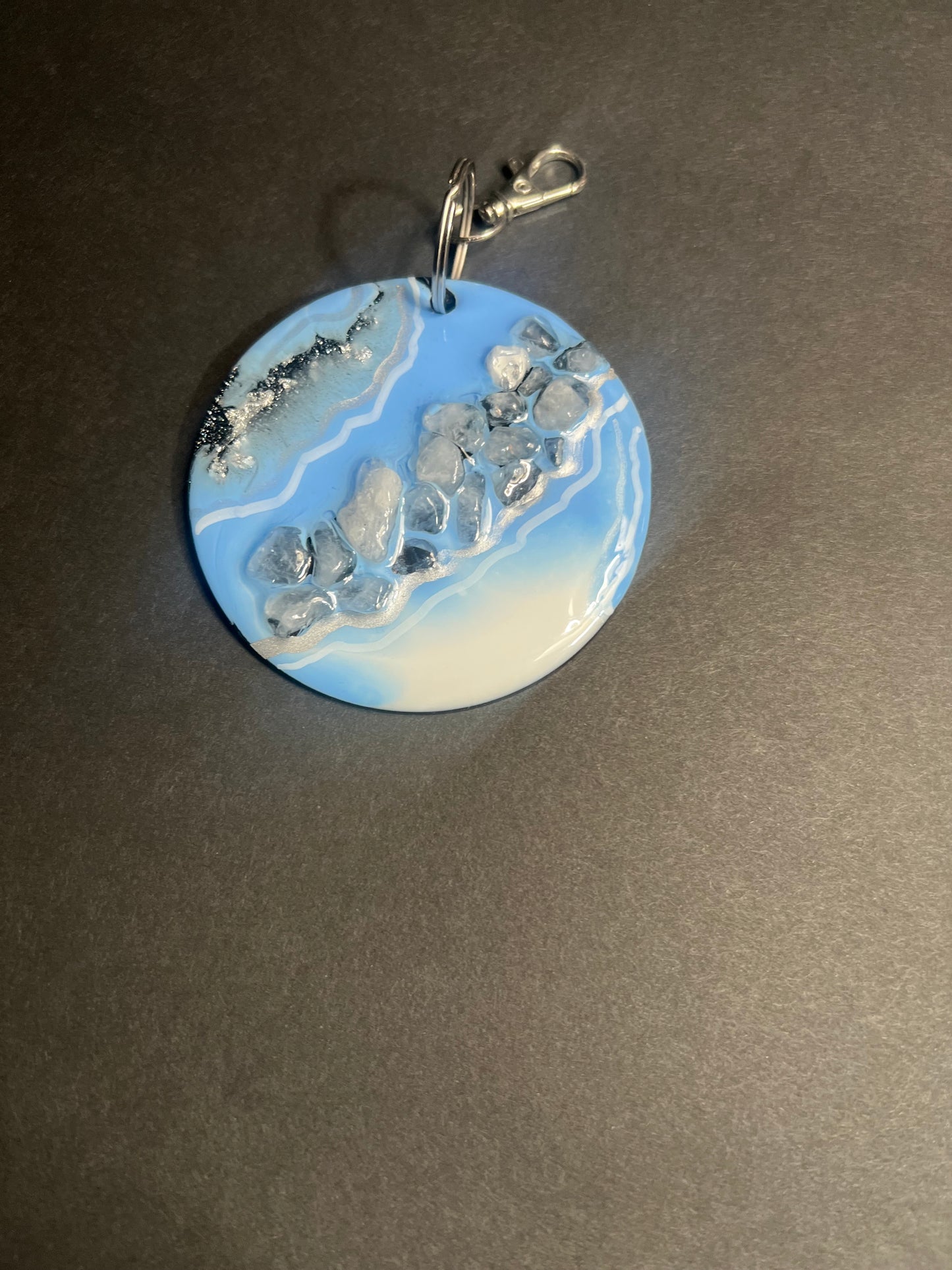 Blue Water On The Rocks Geode Inspired Keychain