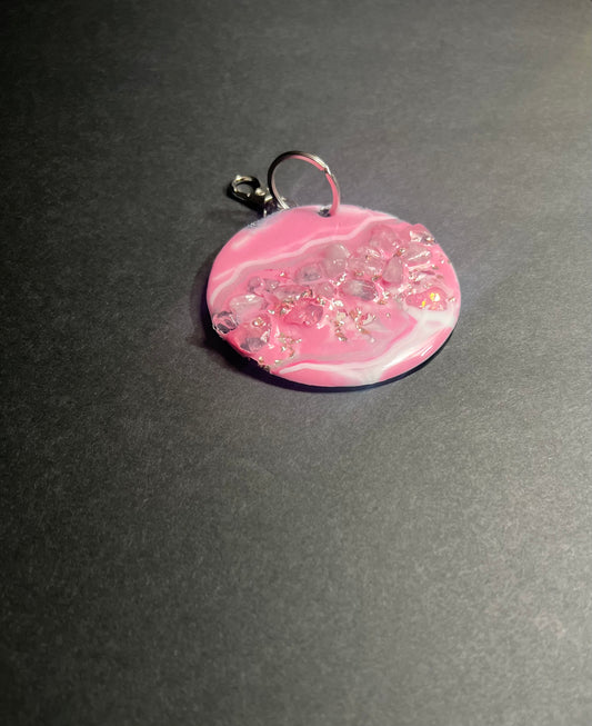 Waves In Pink Sparkles Geode Keychain
