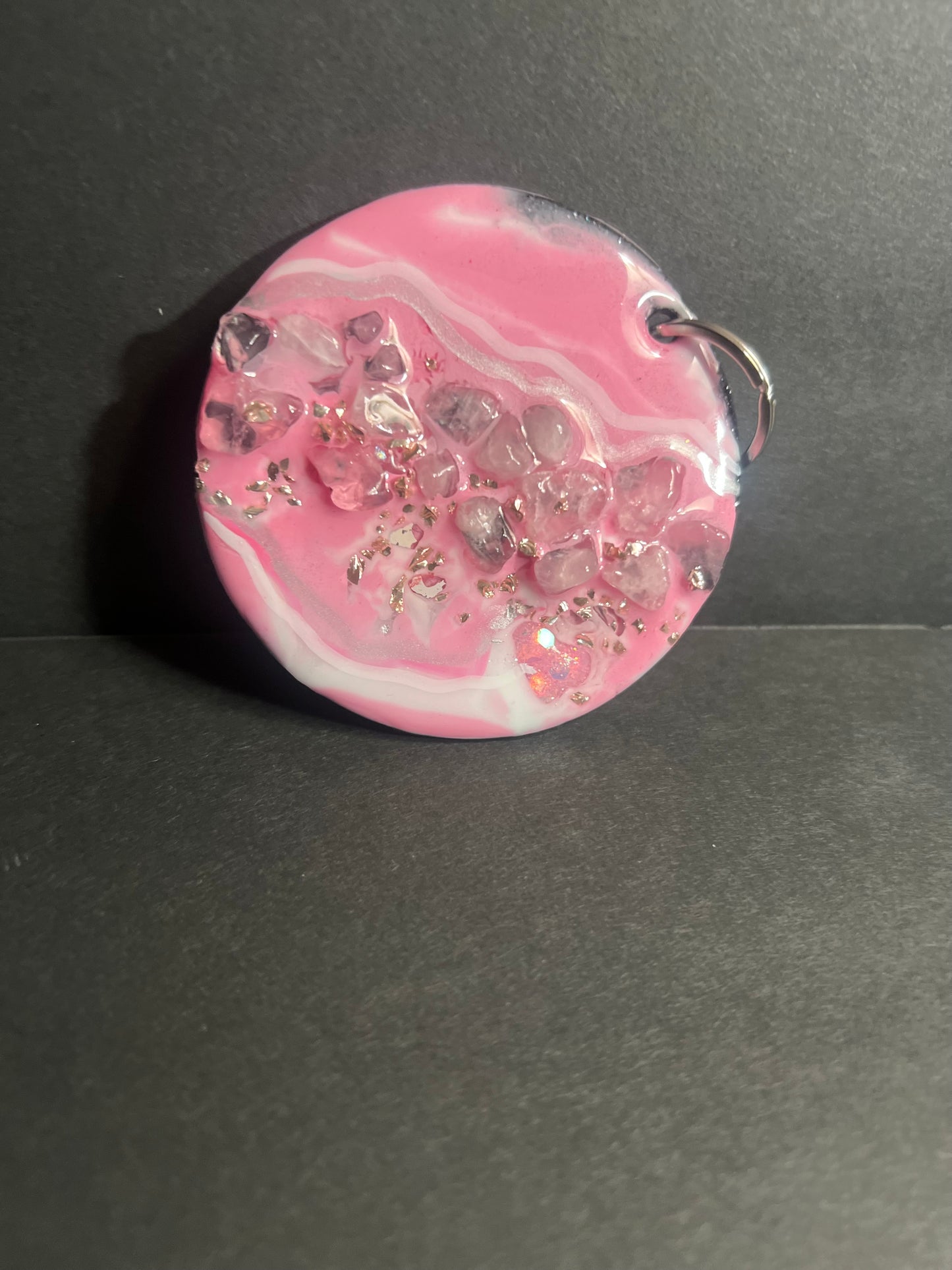 Waves In Pink Sparkles Geode Keychain