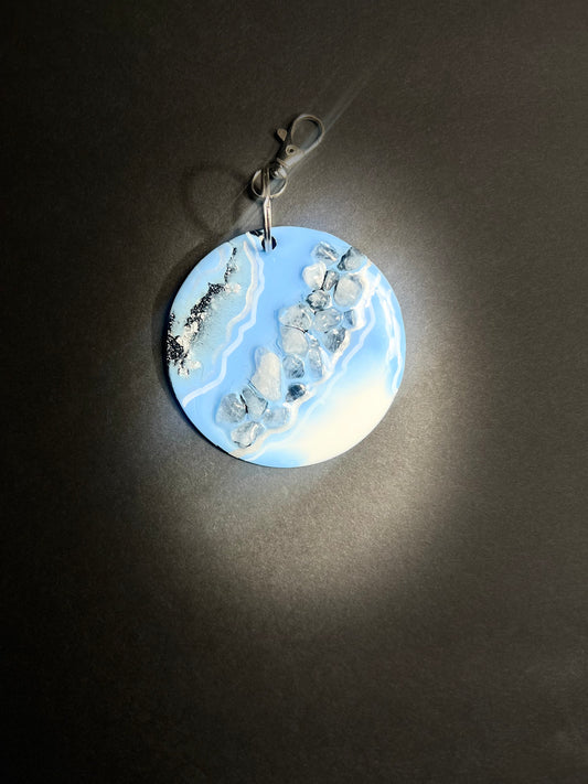 Blue Water On The Rocks Geode Inspired Keychain