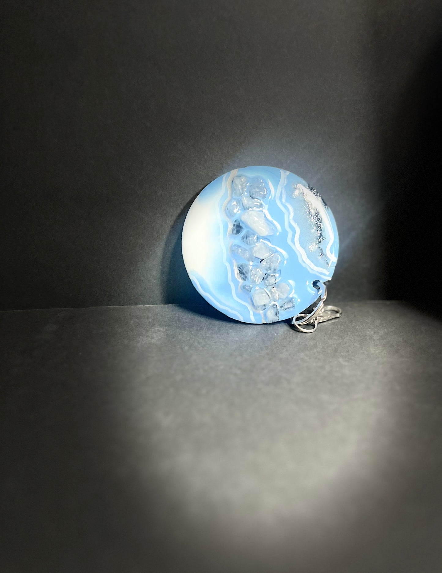 Blue Water On The Rocks Geode Inspired Keychain