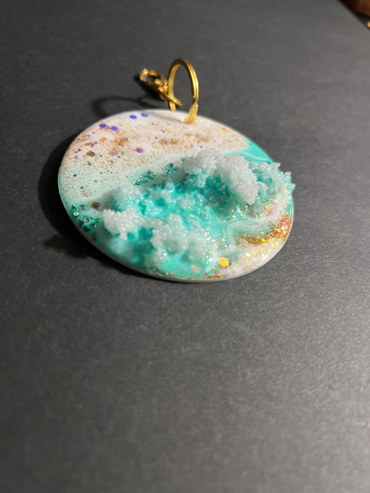 Aqua Sparkle Geode Keychain