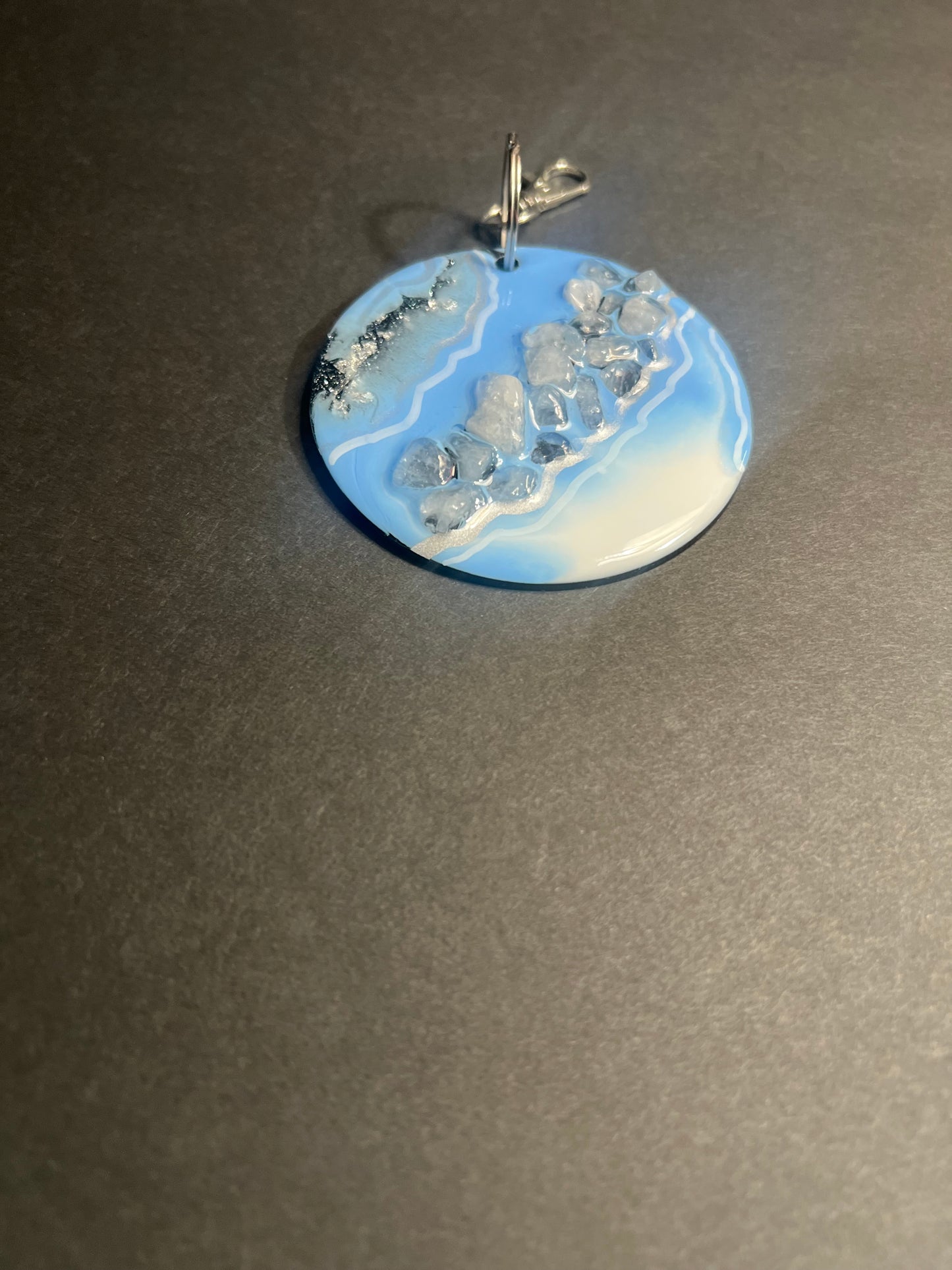 Blue Water On The Rocks Geode Inspired Keychain