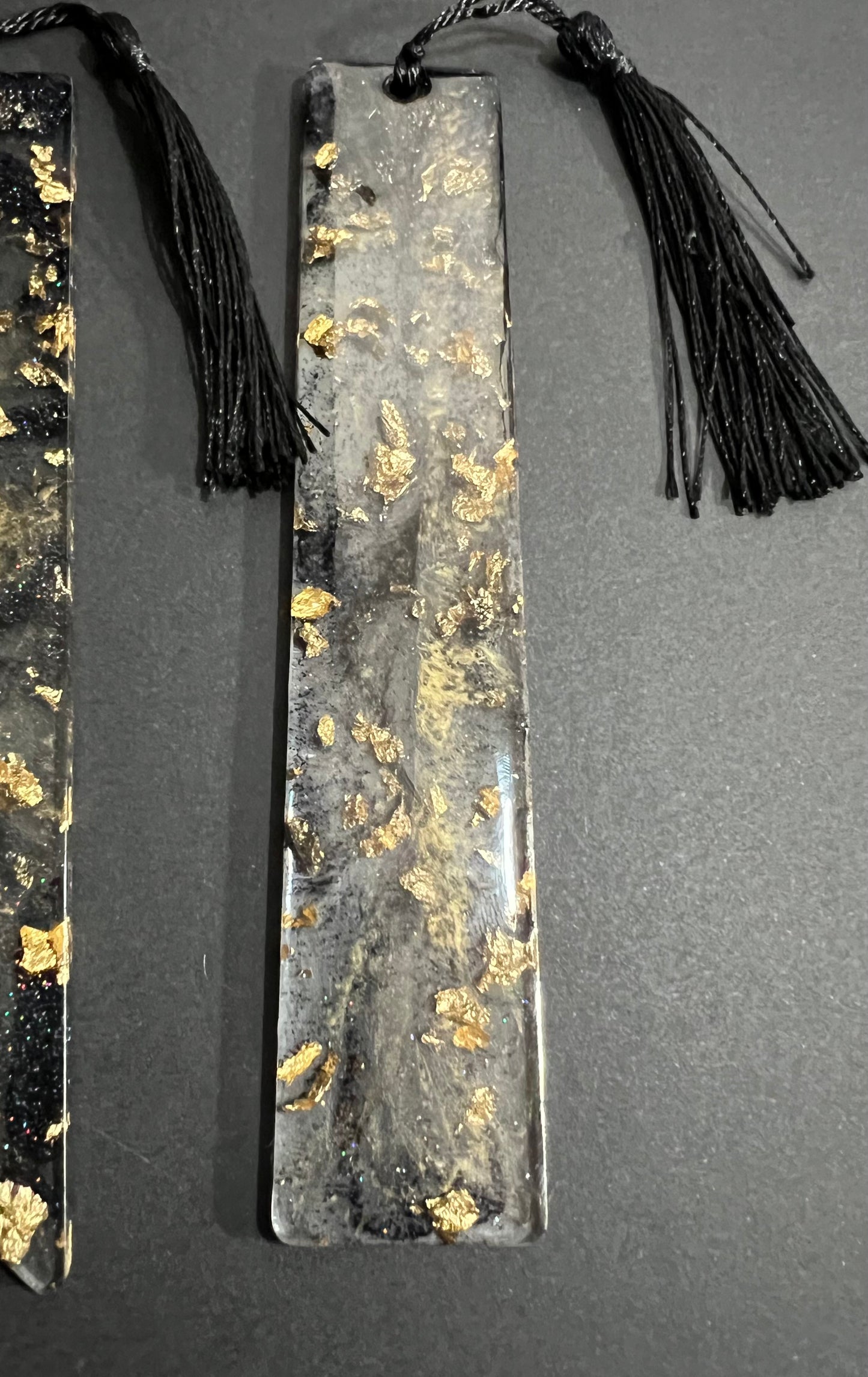 Black Clear and Gold Sparkle Swirl Resin Bookmark small