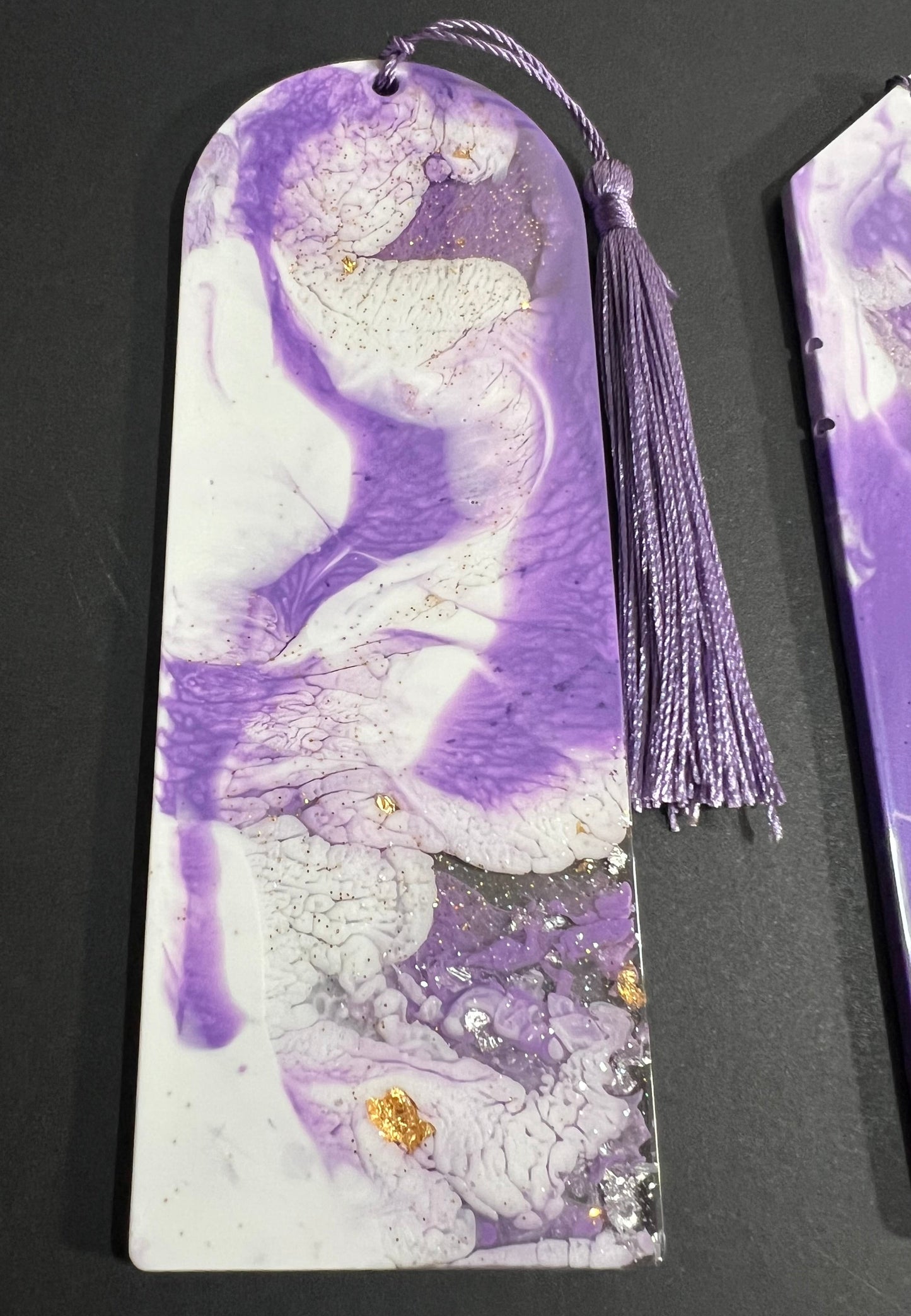 Purple White Silver and Gold Resin Bookmarks large