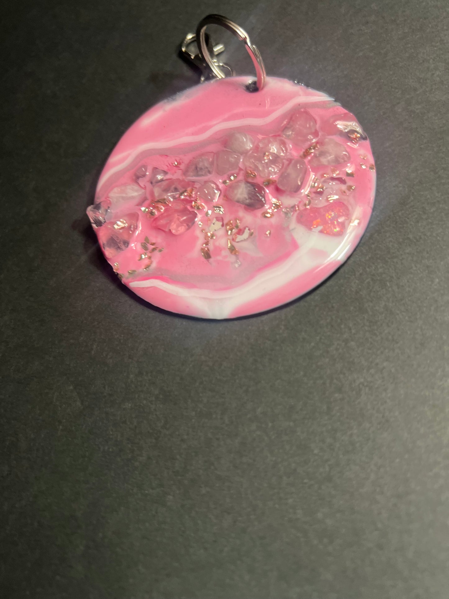 Waves In Pink Sparkles Geode Keychain