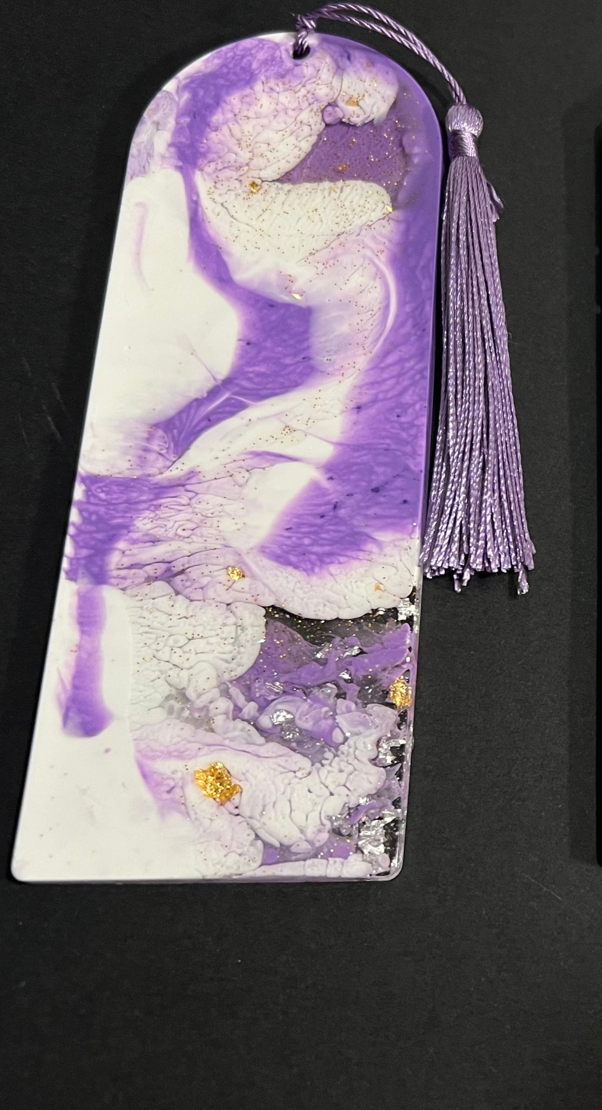 Purple White Silver and Gold Resin Bookmarks large